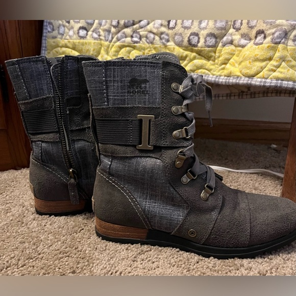 🔥Sorel Women's Blue Olive Major Carley NL2158-053 Lace Up Ankle Moto Boots Sz 8 - Picture 4 of 6